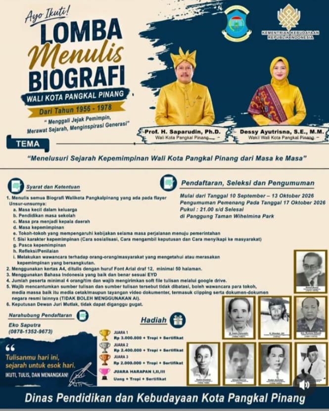 Lomba Menulis Biografi Walikota Pangkal Pinang (Tahun 1956 - 1978)